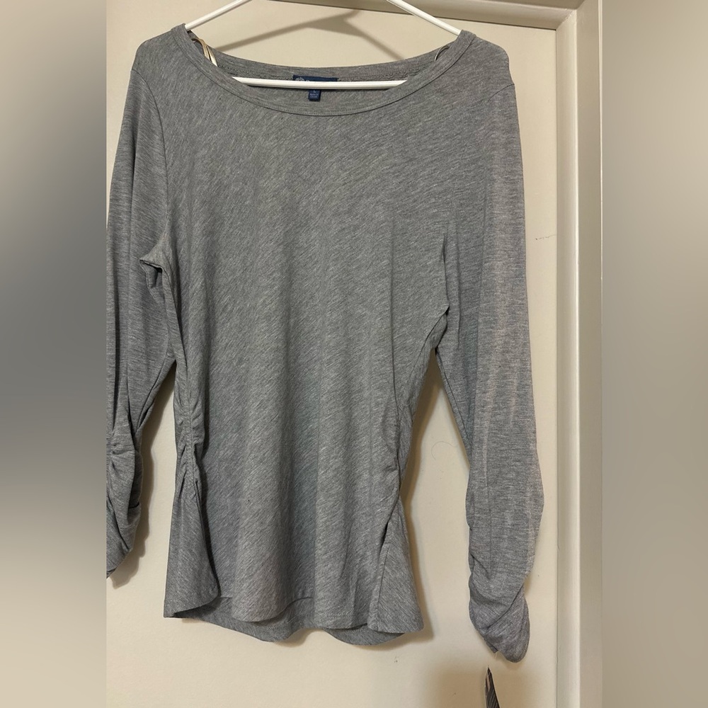 NWT Democracy Gray Long Sleeve Rouched Top